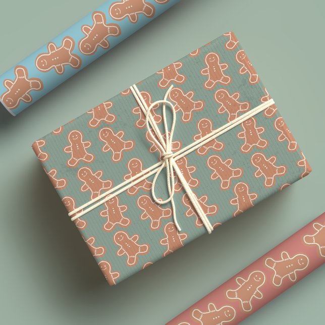 Cute Pastel Cartoon Gingerbread Man Christmas Wrapping Paper Sheet (Creator Uploaded)