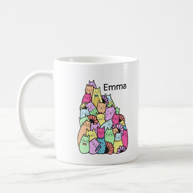 Cute Pastel Cat Pile Coffee Cup (Left)