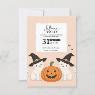 Cute Pastel Cat & Pumpkin Halloween Party Invitati Invitation