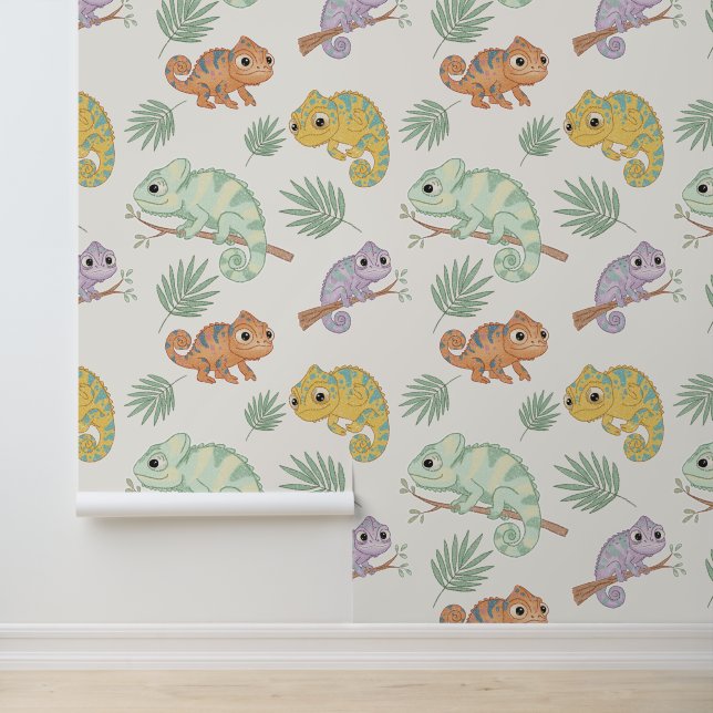 Cute Pastel Chameleon Pattern - Hand-Drawn Reptile Wallpaper (Application)