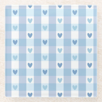 Cute Pastel Chequered Love Design Glass Coaster