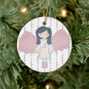 Cute Pastel Christmas Angel Custom Year Ceramic Tree Decoration