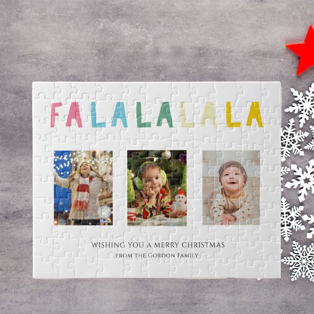Cute Pastel Christmas Fa La La 3 Photo Collage Jigsaw Puzzle (Creator Uploaded)