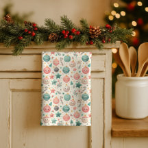 Cute Pastel Christmas Pattern Ornaments and Stars