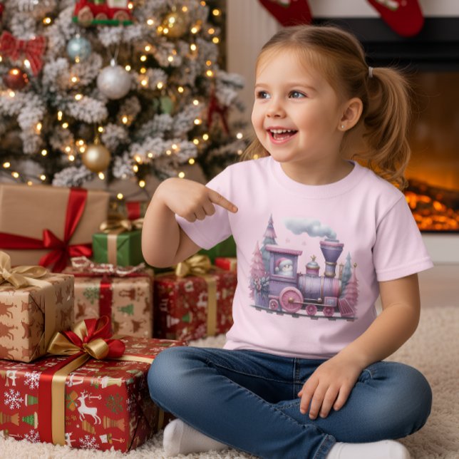 Cute Pastel Christmas Train Illustration T-Shirt (Creator Uploaded)
