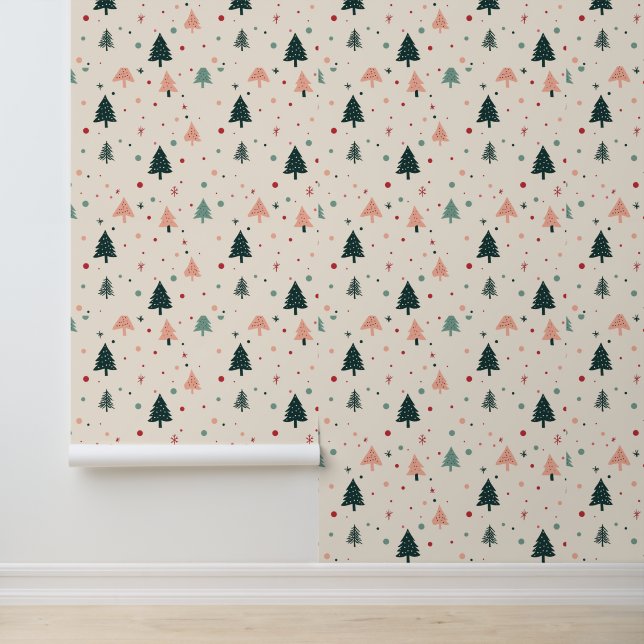 Cute Pastel Christmas Tree Pattern Wallpaper (Application)