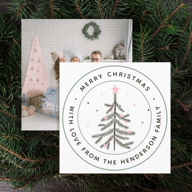 Cute Pastel Christmas Tree Photo Holiday Card  (Front & Back)