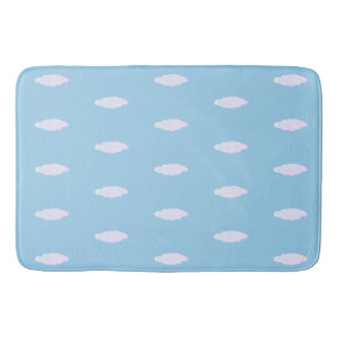 Cute pastel clouds on light sky blue bath mat