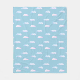 Cute pastel clouds on light sky blue fleece blanke blanket