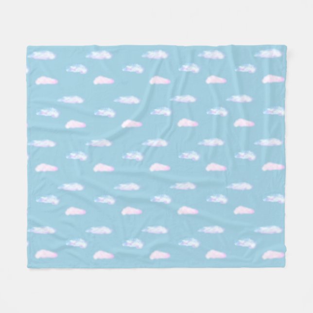 Cute pastel clouds on light sky blue fleece blanke blanket (Front (Horizontal))
