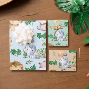 Cute Pastel Color Safari Jungle Animal  Wrapping Paper Sheet
