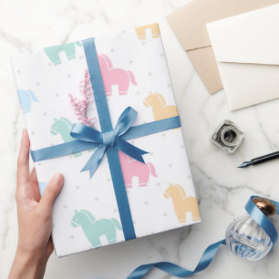 Cute Pastel Colorful Horses Dots Pattern 2026 Wrapping Paper