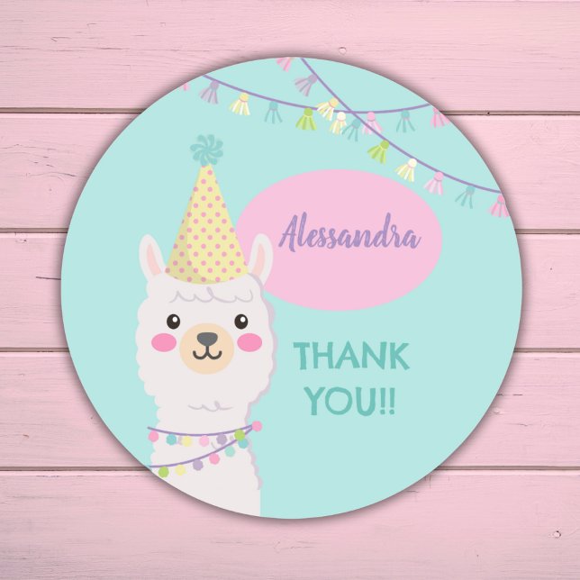 CUTE PASTEL COLORS LLAMA BIRTHDAY CLASSIC ROUND STICKER (Creator Uploaded)