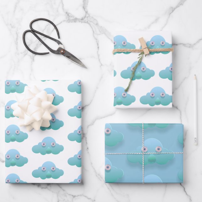 Cute Pastel Colour Cloudy Design  Wrapping Paper Sheet (Front)