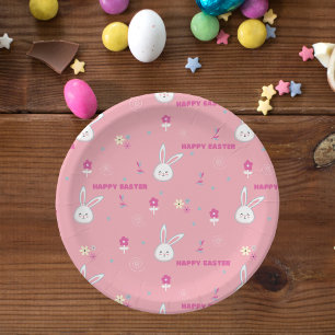 Cute Pastel Colour Easter Bunny Floral  Paper Plat Paper Plate