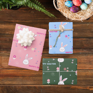 Cute Pastel Colour Easter Bunny Floral  Wrapping Paper Sheet