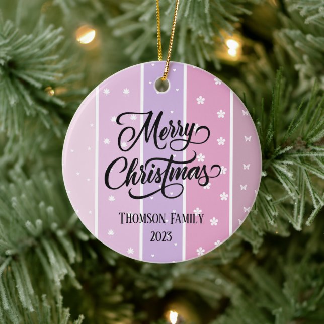 Cute Pastel colour Family Name Christmas  Ceramic Tree Decoration (Tree)