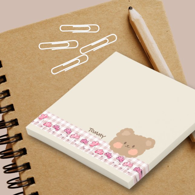Cute Pastel Colour Hand Painted Bear Flower Ribbon Post-it Notes (Creator Uploaded)