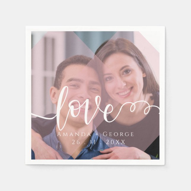 Cute Pastel Colour Love Photo Wedding Party Napkin (Front)