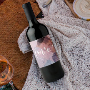 Cute Pastel Colour Love Photo Wine Label