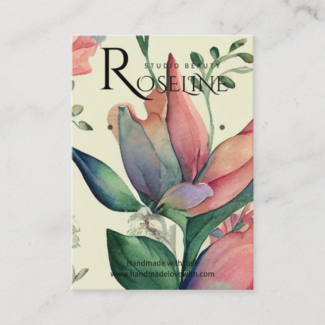 Cute pastel colour purple  flower Earring Display Business Card (Front)