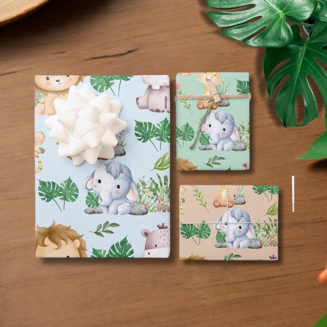 Cute Pastel Colour Safari Jungle Animal  Wrapping Paper Sheet (Creator Uploaded)