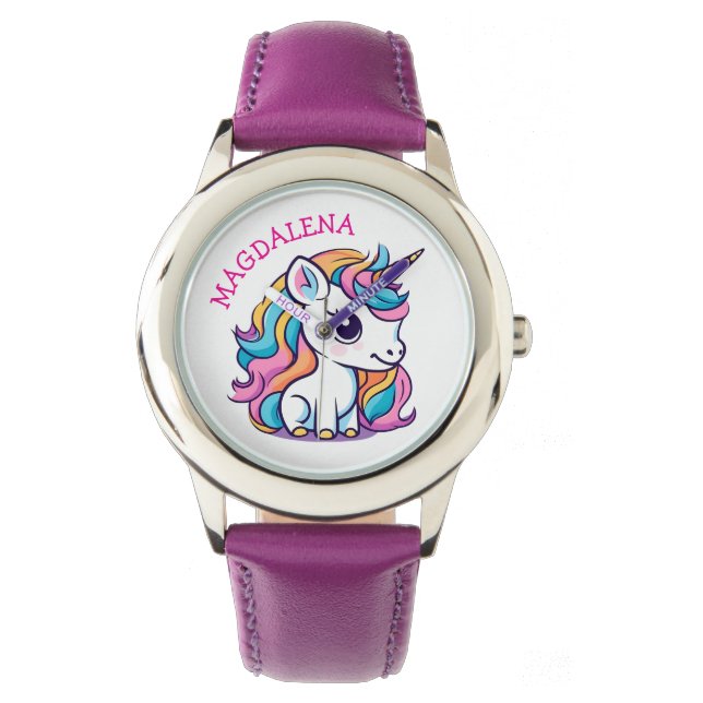 Cute Pastel Colour Unicorn Watch with Name (Front)