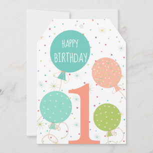 Cute Pastel Coloured Balloons 1st Birthday Card