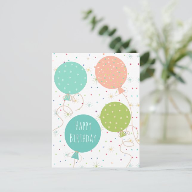 Cute Pastel Coloured Balloons Happy Birthday  Postcard (Standing Front)