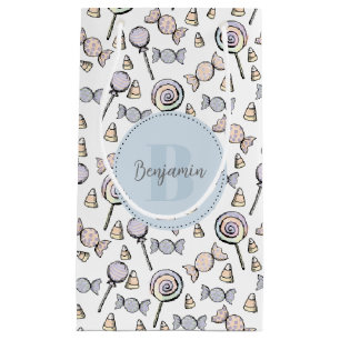 Cute Pastel Coloured Candy Theme Monogram and Name Small Gift Bag
