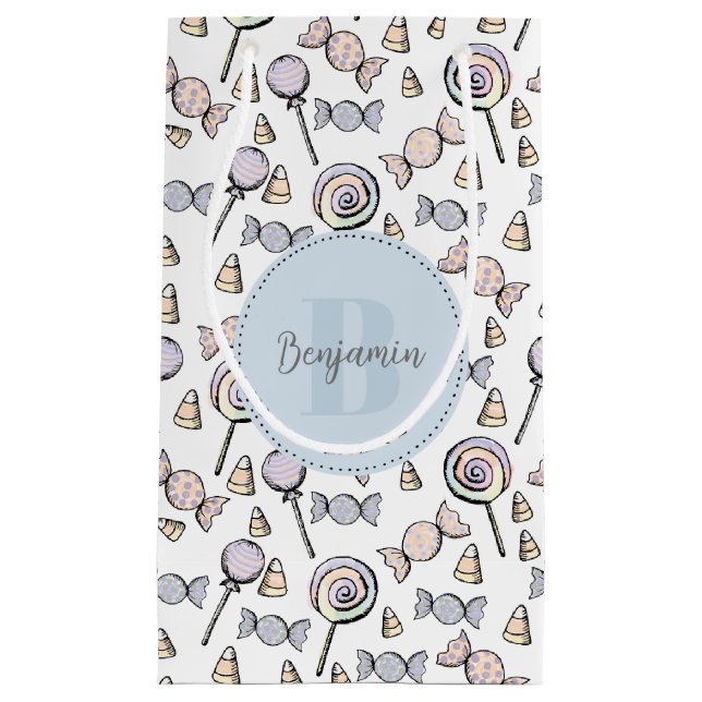 Cute Pastel Coloured Candy Theme Monogram and Name Small Gift Bag (Front)