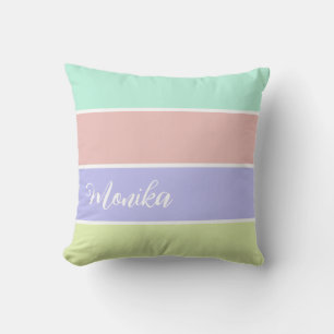 Cute Pastel Colourful Strips Personised Cushion