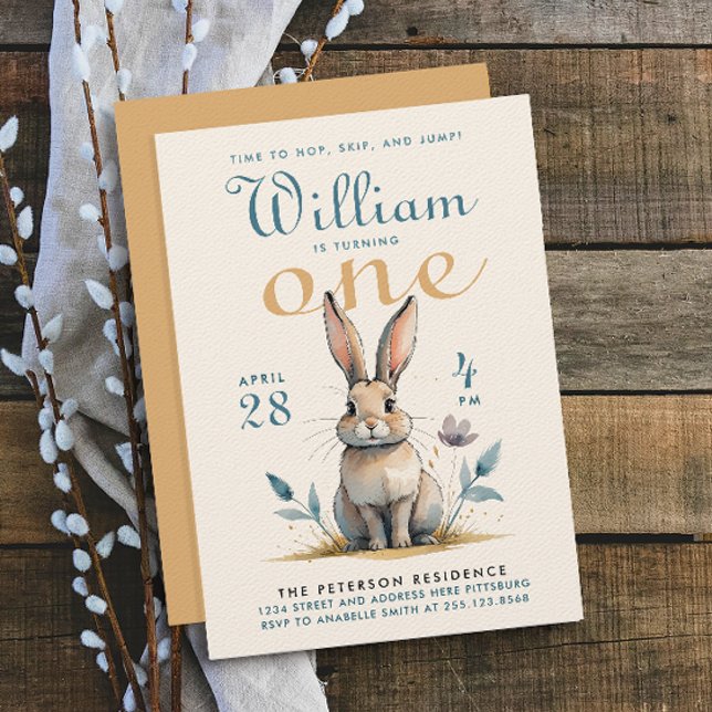 Cute Pastel Colours Bunny First Birthday Watercolo Invitation (Creator Uploaded)