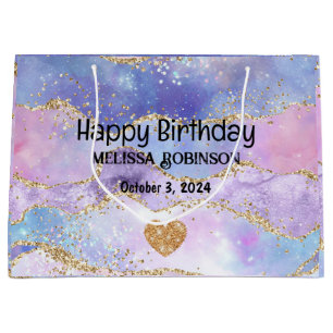 Cute Pastel Colours Gold Glitter Birthday Large Gift Bag