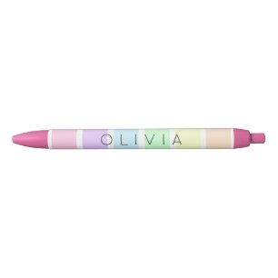 Cute pastel colours rainbow stripes multicolour black ink pen