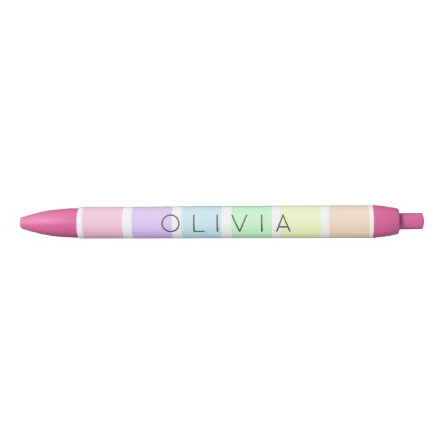 Cute pastel colours rainbow stripes multicolour black ink pen (Front)