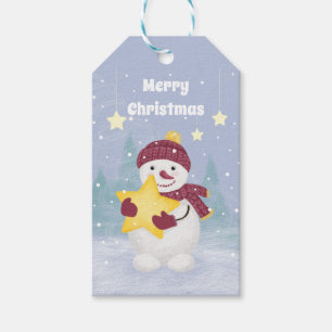 Cute Pastel colours Snowman Holding a Star Gift Tags