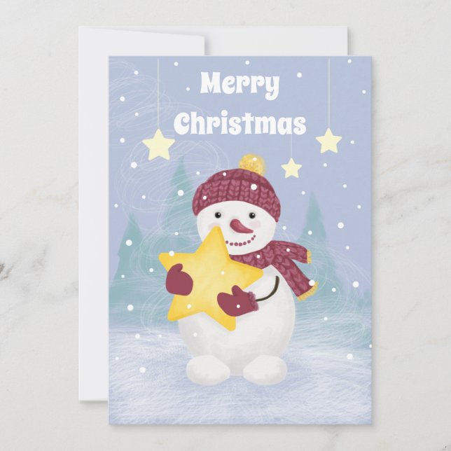 Cute Pastel colours Snowman Holding a Star Holiday Card (Front)