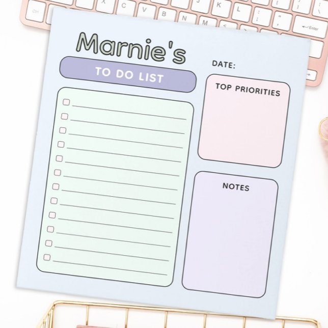 Cute Pastel Customisable To Do List Notepad (cute pastel retro to do list, top priorities, notes )