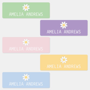 Cute Pastel Daisy Custom Kids Name Labels