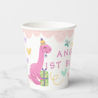 Cute Pastel Dinosaur Birthday Party Paper Cups