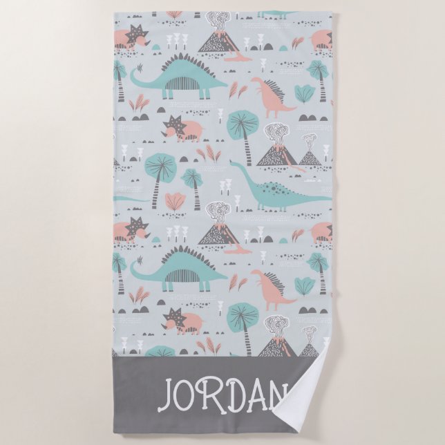 Cute Pastel Dinosaur Pattern Beach Towel (Front)