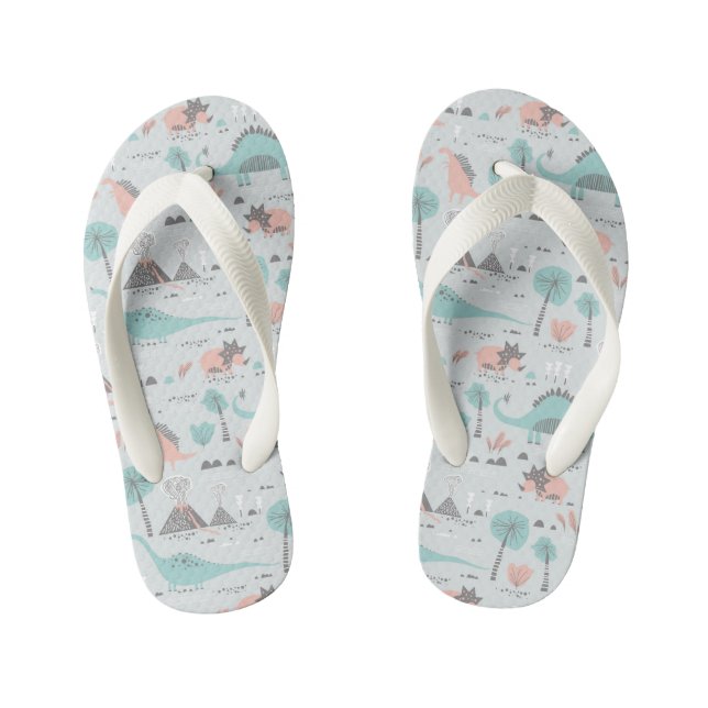 Cute Pastel Dinosaur Pattern Kid's Jandals (Footbed)