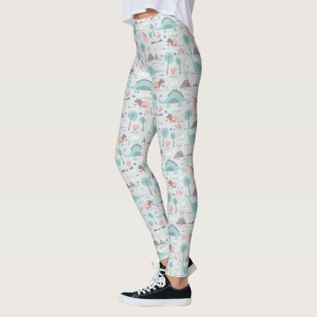 Cute Pastel Dinosaur Pattern Leggings (Left)