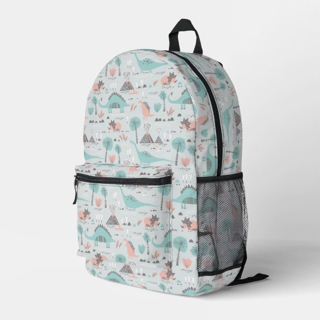 Cute Pastel Dinosaur Pattern Printed Backpack (Back Corner Right)