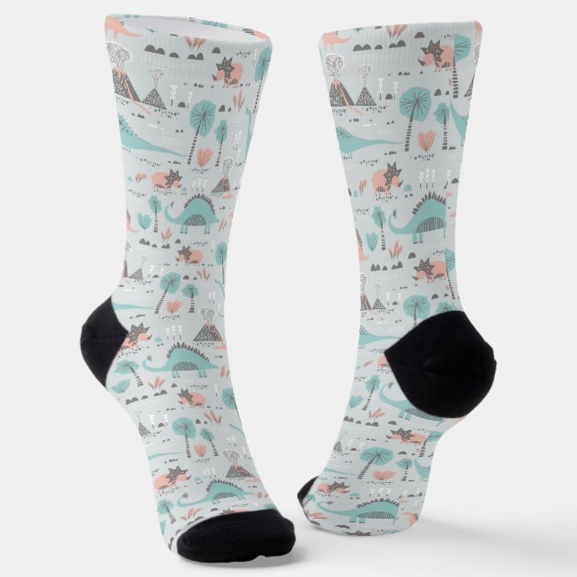 Cute Pastel Dinosaur Pattern Socks (Angled)