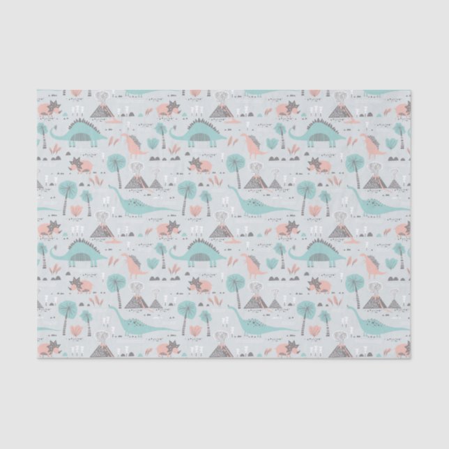 Cute Pastel Dinosaur Pattern Tissue Paper (Front)