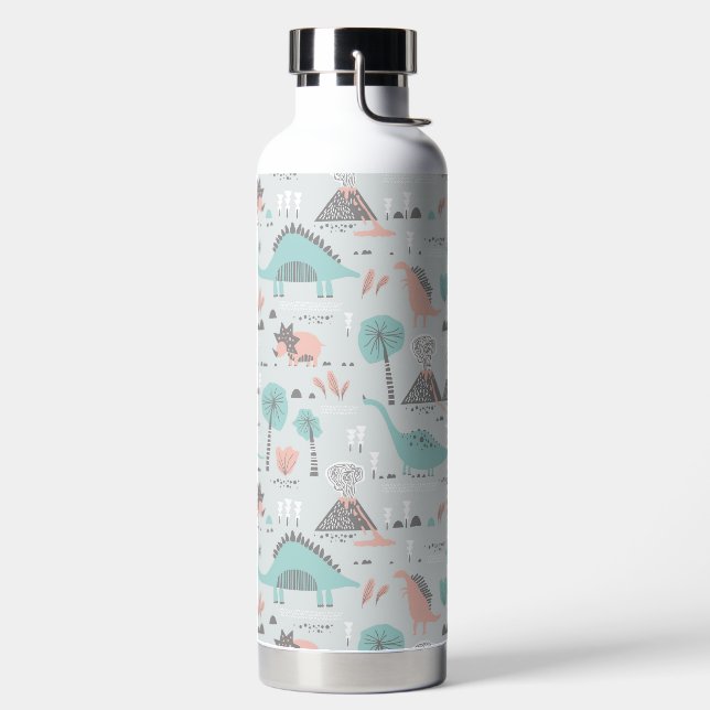 Cute Pastel Dinosaur Pattern Water Bottle (Left)