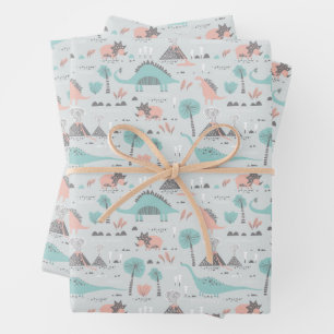 Cute Pastel Dinosaur Pattern Wrapping Paper Sheet