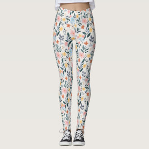 Cute Pastel Ditsy Boho Wildflower Meadow Leggings